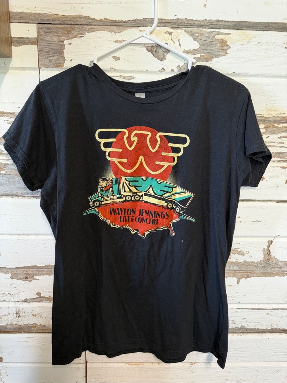 Gildan Black Graphic Tee with Red, Turquoise & Yellow Concert Design